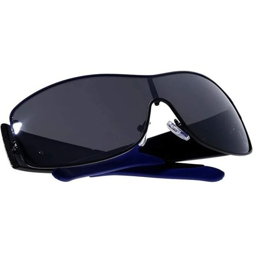 Sunglasses Men Sports UV400 Protection Single Lens Metal Khan Blue Dark Lens New